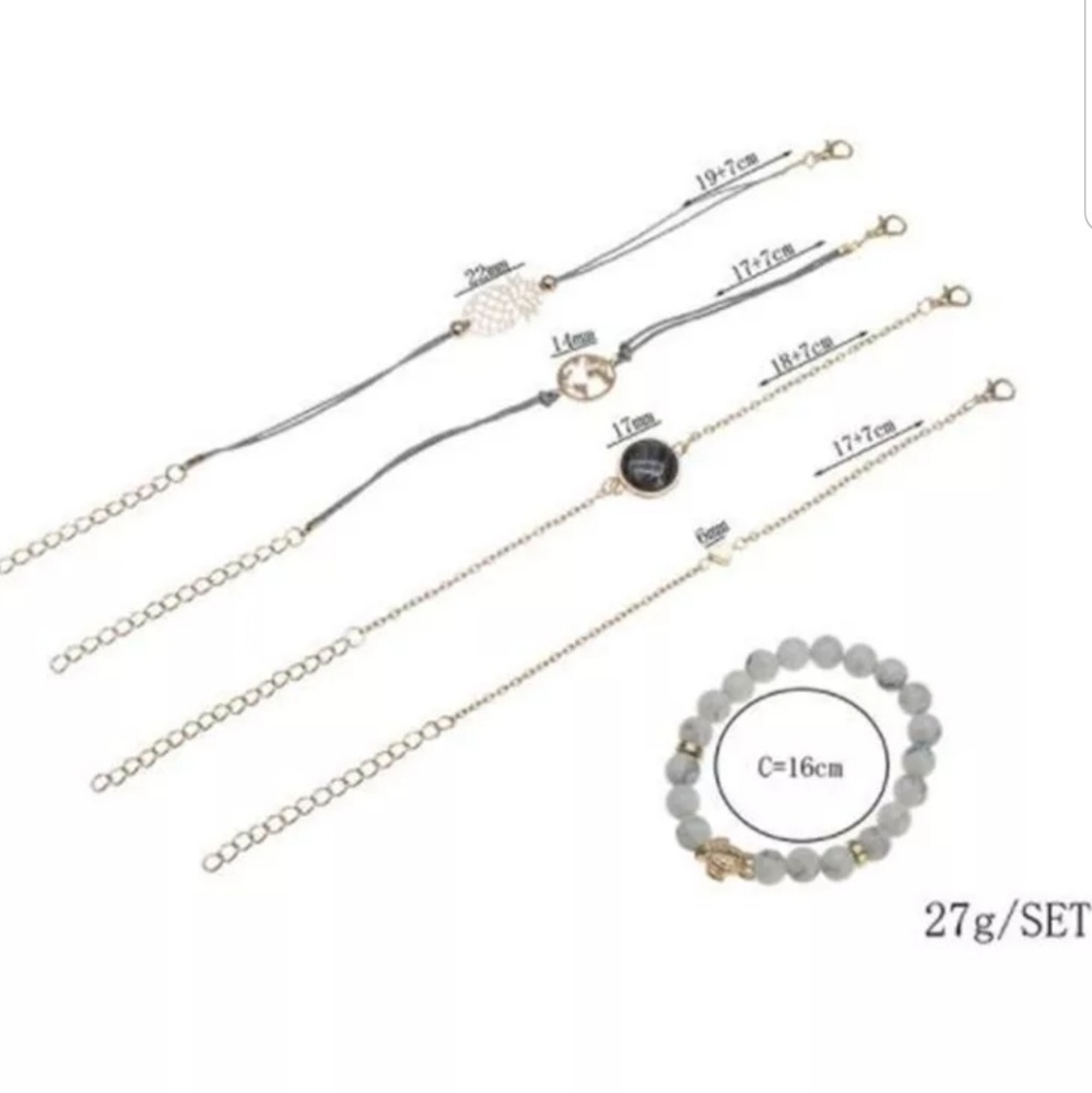 🍉 5 Piece Bracelt Set Gold Pineape Turtle Heart - Picture 2 of 3